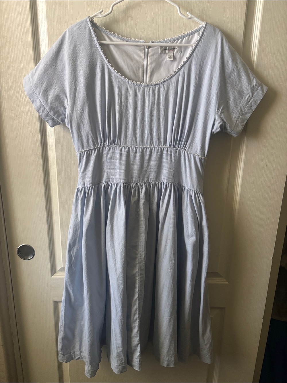 Isaac Mizrahi for Target Blue Cotton Midi Dress With Full Skirt & White Trim